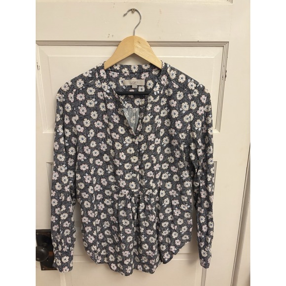 LOFT Women's Black Floral Sketch Pullover Long Sleeve Blouse Size XS - Picture 2 of 7